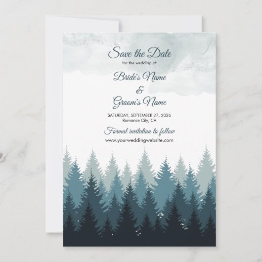 Save The Date Pine Arbre Aquarelle Forêt Mariage rustique (Devant)