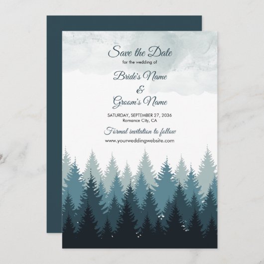 Save The Date Pine Arbre Aquarelle Forêt Mariage rustique (Devant / Derrière)