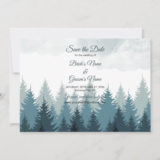 Save The Date Pine Arbre Aquarelle Forêt Mariage rustique (Devant)