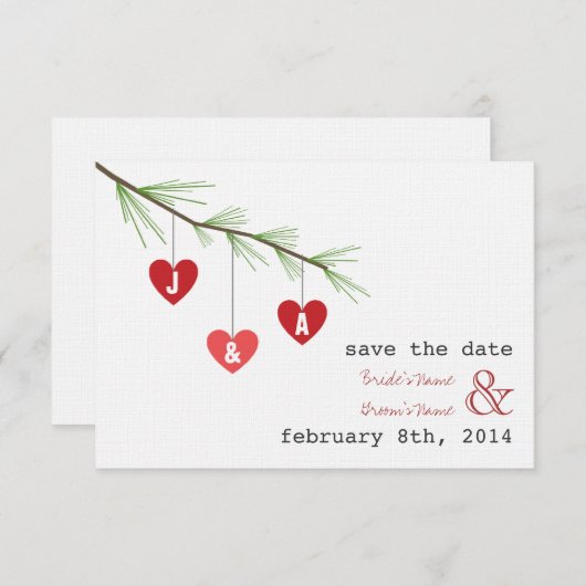 Save The Date Pine Bough Hearts Saint-Valentin Mariage Enregistr (Devant / Derrière)