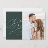 Save The Date Pine Green Calligraphy Script Photo Enregistrer la (Devant)