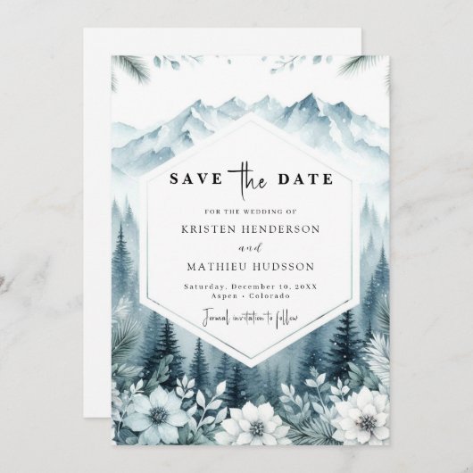 Save The Date Pine Romance Mountain Mariage (Devant / Derrière)