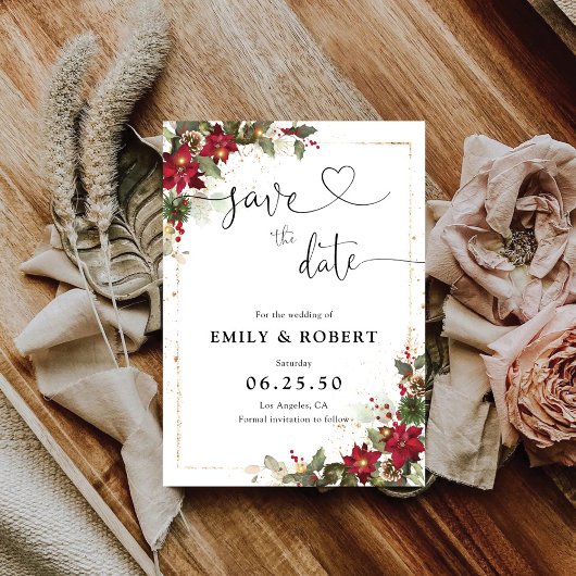 Save The Date Pine Rustique Poinsettia Noël Floral