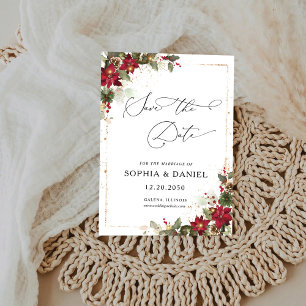 Save The Date Pine Rustique Poinsettia Noël Floral
