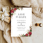 Save The Date Pine Rustique Poinsettia Noël Floral