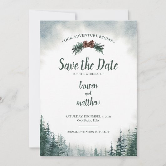 Save The Date Pine Tree Mariage rustique Enregistrer la date ave (Dos)