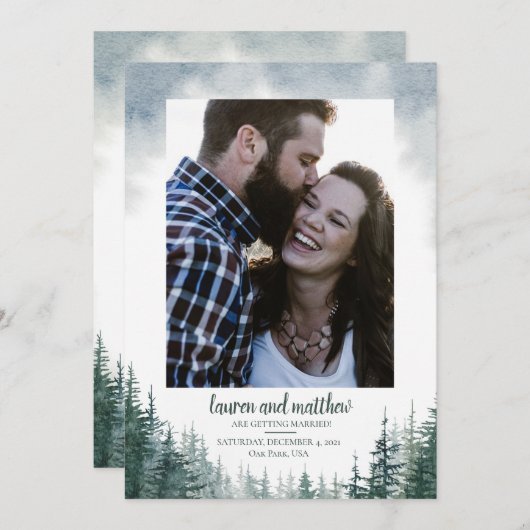 Save The Date Pine Tree Mariage rustique Enregistrer la date ave (Devant / Derrière)