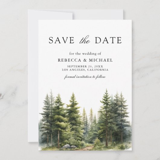 Save The Date Pine Trees Forêt Photo QR Code Mariage (Devant)