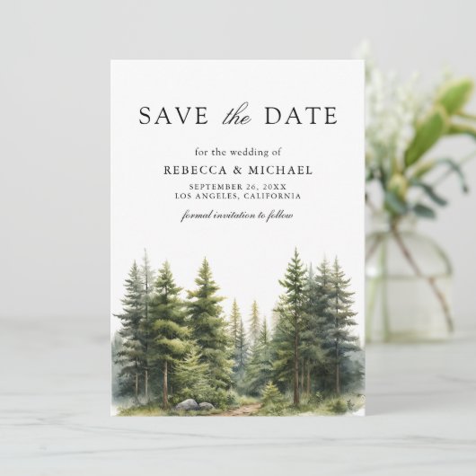 Save The Date Pine Trees Forêt Photo QR Code Mariage (Debout devant)