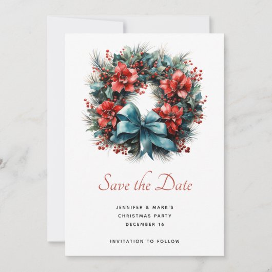 Save The Date Pine Wreath avec Holly Christmas (Devant)