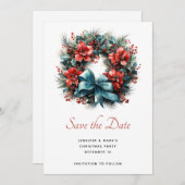 Save The Date Pine Wreath avec Holly Christmas (Devant / Derrière)