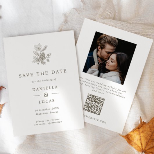 Save The Date Pinecone & Acorns Mariage de automne Photo QR Code