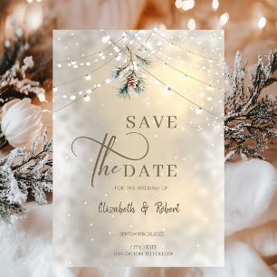 Save The Date Pinecone String Lights Mariage hivernalEnregistrer