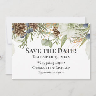 Save The Date Pinecones rustiques en bois horizontales