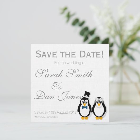 Save The Date Pingouins Enregistrer le Mariage de date (personna (Debout devant)