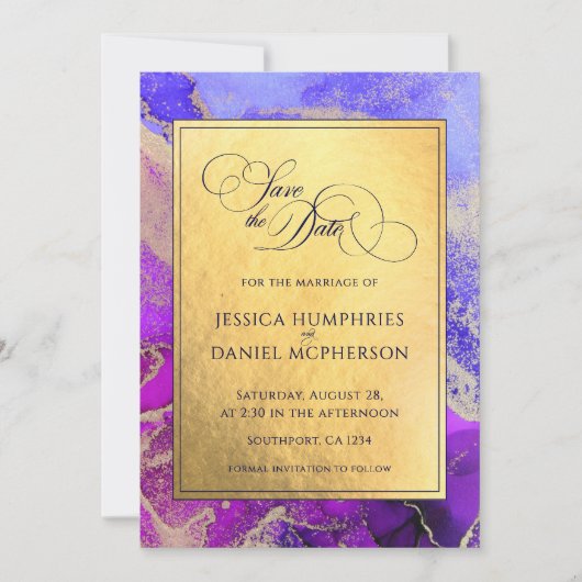 Save The Date Pink Abstrait violet à huile Mariage plat (Devant)