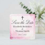 Save The Date Pink and White Watercolor Catholic Wedding (Debout devant)