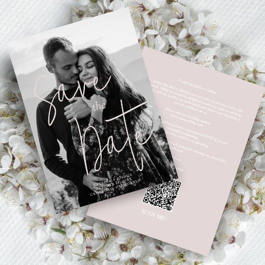 Save The Date Pink Black & White Modern Romantic Wedding Photo 