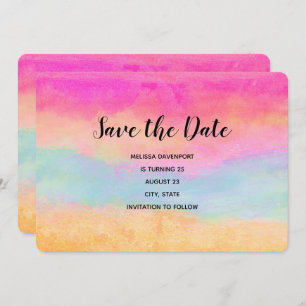 Save The Date Pink Blue Jaune arc-en-ciel Abstraites rayures Ann