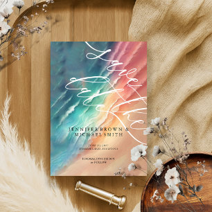 Save The Date Pink Blue Ocean Beach Aquarelle Élégante été