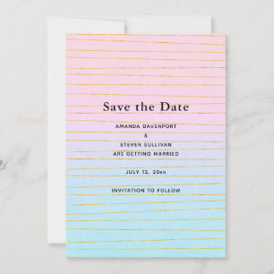 Save The Date Pink Blue Pastel dégradé avec Gold Lines Mariage