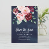 Save The Date Pink Burgundy Floral Photo Marine Mariage bleu (Debout devant)