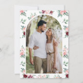 Save The Date Pink Burgundy Floral Photo Marine Mariage bleu (Dos)