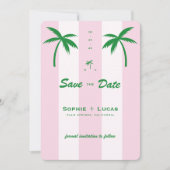 Save The Date Pink Cabana Stripes Palm Tree Monogram Wedding (Devant)