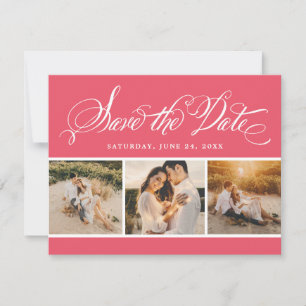 Save The Date Pink Calligraphy Script Mariage Photo Collage