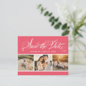 Save The Date Pink Calligraphy Script Mariage Photo Collage (Debout devant)