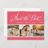 Save The Date Pink Calligraphy Script Mariage Photo Collage (Devant / Derrière)