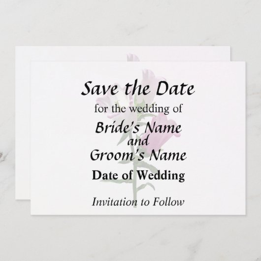Save The Date Pink Canterbury Bells (Devant / Derrière)