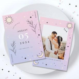 Save The Date Pink Céleste Lune Sun Tarot Mystic Photo Mariage