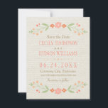 Save The Date Pink Country Floral Mariage<br><div class="desc">Mariage rustique chic enregistrer la date faire-part cartes disposent d'un cadre floral symétrique de jolies pêches,  rose rousse,  corail,  et nectarine orangé fleurs et feuilles botaniques vert doux avec l'apparence dessinée à la main,  et arrière - plan avec un aspect texturé subtil et élégant tissé.</div>