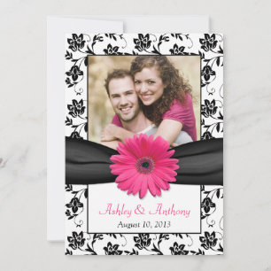 Save The Date Pink Daisy Black White Floral Photo Enregistrer la