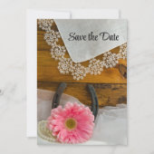 Save The Date Pink Daisy et dentelle Western Wedding Enregistrer (Devant)