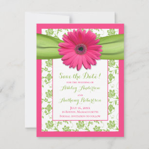 Save The Date Pink Daisy Green Floral Mariage damassé