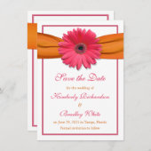 Save The Date Pink Daisy Orange Ribbon Wedding Enregistrer la da (Devant / Derrière)