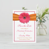Save The Date Pink Daisy Orange Ribbon Wedding Enregistrer la da (Debout devant)