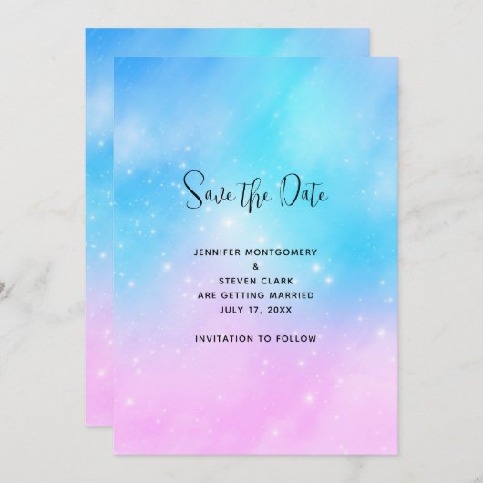 Save The Date Pink et Blue Pastel Gradient Sky Mariage (Devant / Derrière)