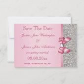 Save The Date Pink Faux Bow & Diamonds Enregistrer La Date (Dos)
