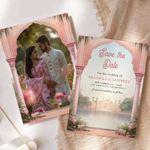 Save The Date Pink Floral Palais Royal Indien Mariage Photo