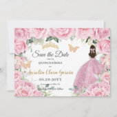 Save The Date Pink Floral Princess Quinceañera Quince Sweet 16 (Devant)