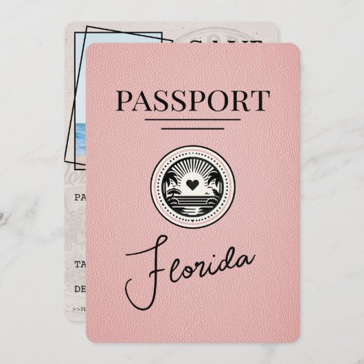 Save The Date Pink Florida Passeport Enregistrer La Date (Devant / Derrière)