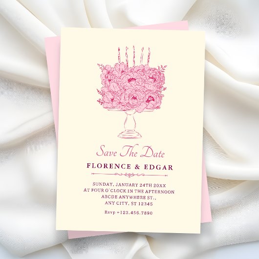 Save The Date Pink flower bouquet wedding