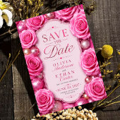 Save The Date Pink Glitter Rose Glamorous Floral