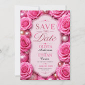 Save The Date Pink Glitter Rose Glamorous Floral (Devant)
