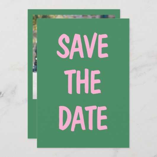 Save The Date Pink Green Décontracté écriture manuscrite amusant (Devant / Derrière)