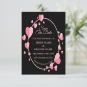 Save The Date Pink Heart Pattern Black Geometric Elegant Wedding (Debout devant)