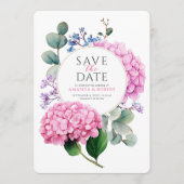 Save The Date Pink Hydrangea Flowers Watercolor Elegant Wedding (Devant)